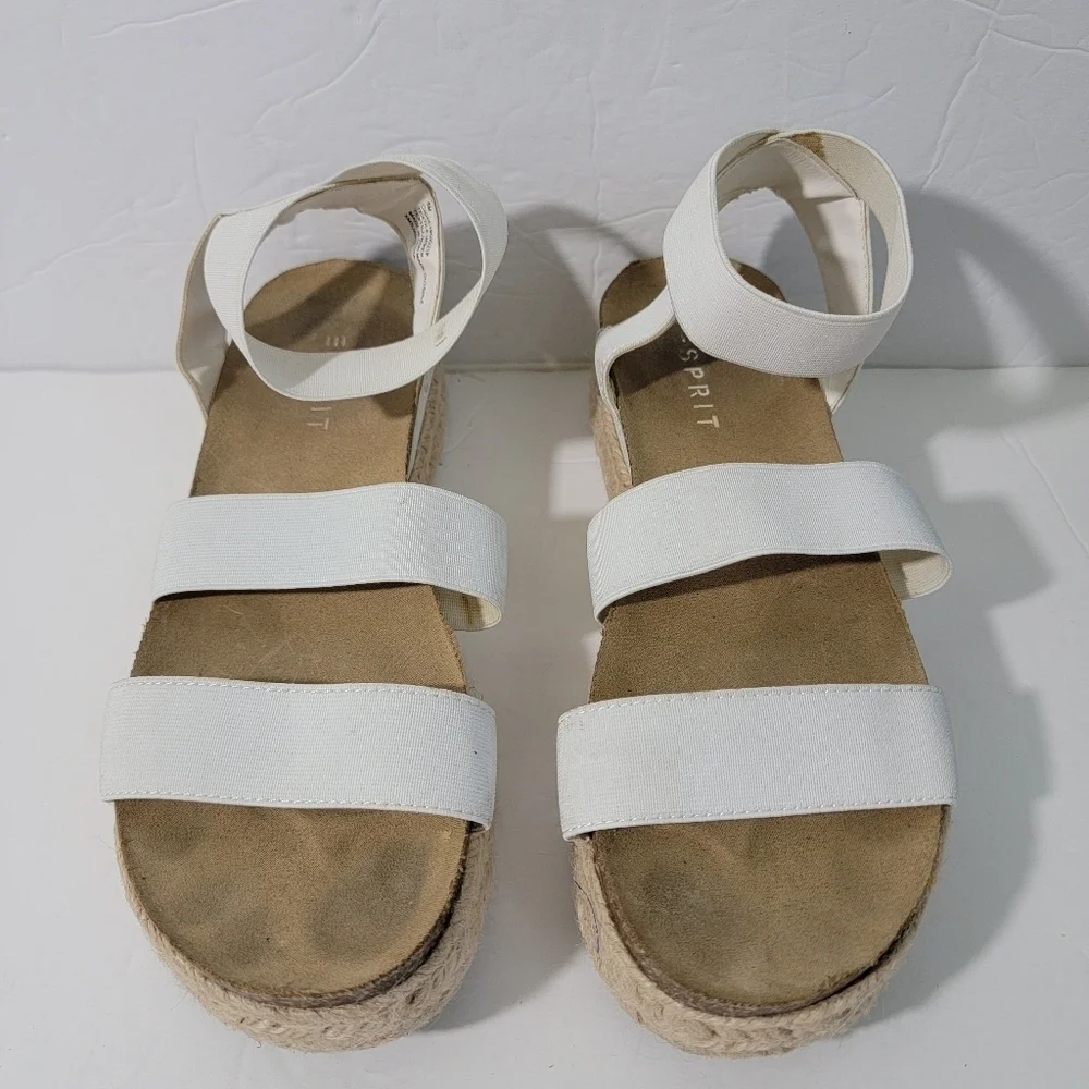 ESPRIT GIGI White Jute Espadrille Wrapped Ankle Strap Slip-On Sandals Sz 8M